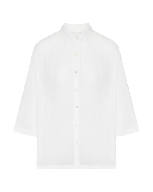 120% Lino White Oversized Linen Shirt