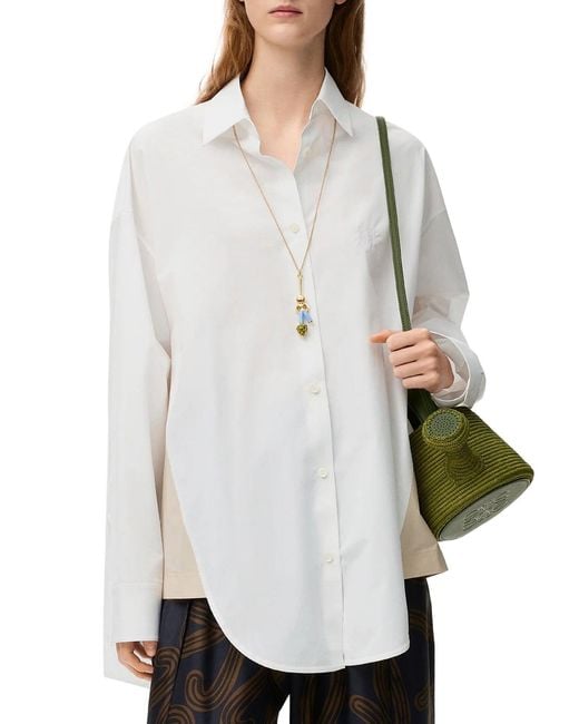 Loewe White X Paula's Ibiza Asymmetric Cotton Poplin Shirt