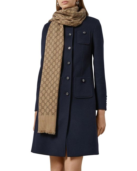 Gucci Natural Silk And Wool Stole With Checkered gg