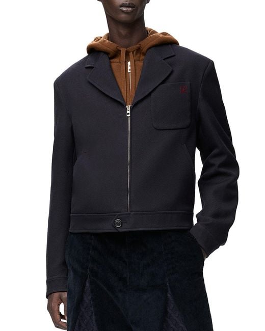 Loewe Blue Wool Zip-Up Jacket for men