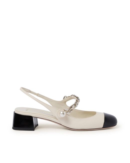 Miu Miu White Slingback Pumps In Leather And Patent Leather