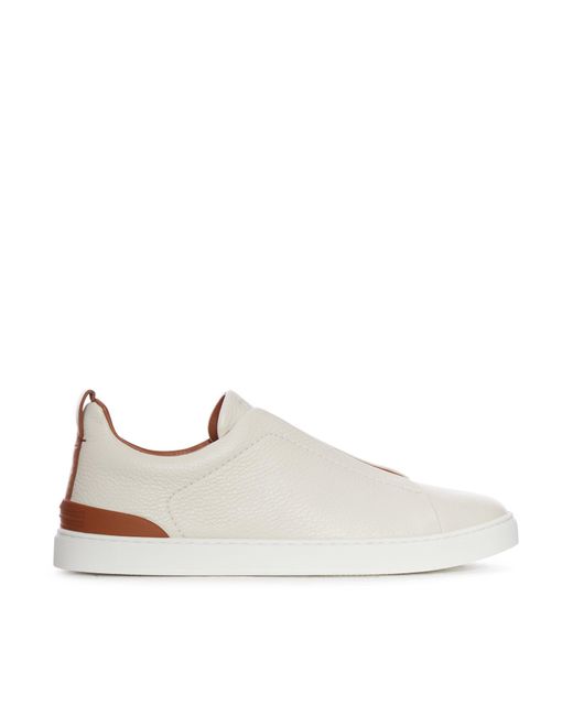 Sneaker triple stitchTM in pelle di cervo crema di Zegna in White da Uomo
