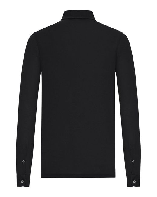 Nome G Black Long-sleeved Polo Shirt In Lightweight Cotton for men