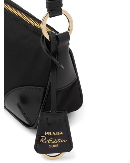 Prada Black Re-edition 2002 Shoulder Bag In Re-nylon And Brushed Leather
