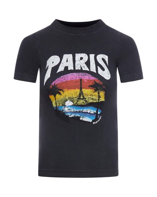 Balenciaga Blue Fitted T-shirt Paris Tropical Str Jersey Peel