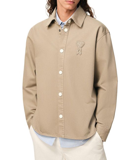 AMI Natural Ami De Coeur Cotton Knit Shirt Jacket for men