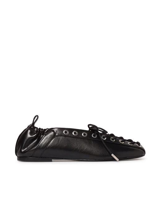 Ganni Black Oleatex Lace-Up Ballet Flats