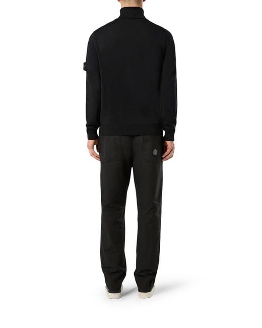 Stone Island Blue Compass Logo Turtleneck Sweater for men