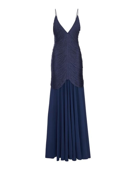 Bless Blue Long Nostalgia Dress With Fringes And V-Neck
