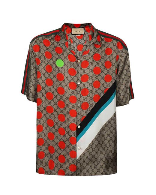 Gucci Silk Geometric GG Supreme-print Bowling Shirt in Red for Men - Lyst