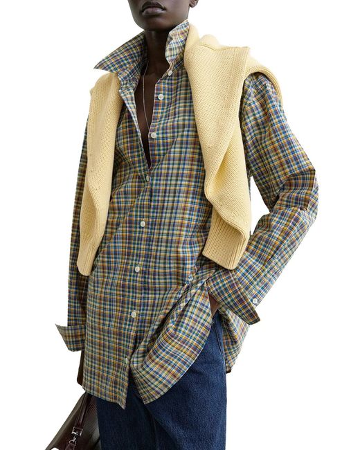 Totême Gray Classic And Checked Cotton Shirt