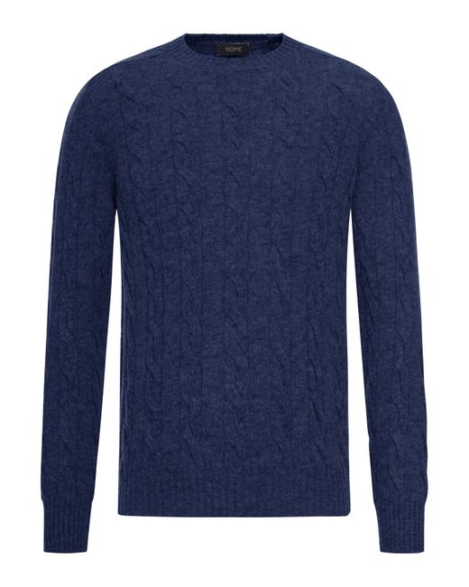 Nome G Blue Shetland Wool Cable-knit Crewneck for men