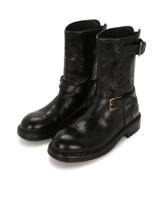 Dolce & Gabbana Black Leather Biker Boots for men