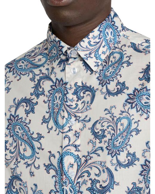 Camicia over in mussola di cotone con motivo paisley floreale di Etro in Blue da Uomo