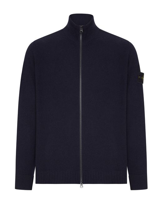 Maglia full zip in lana con collo alto di Stone Island in Blue da Uomo