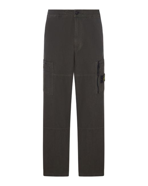 Stone Island Gray Cotton Ripstop Cargo Trousers for men