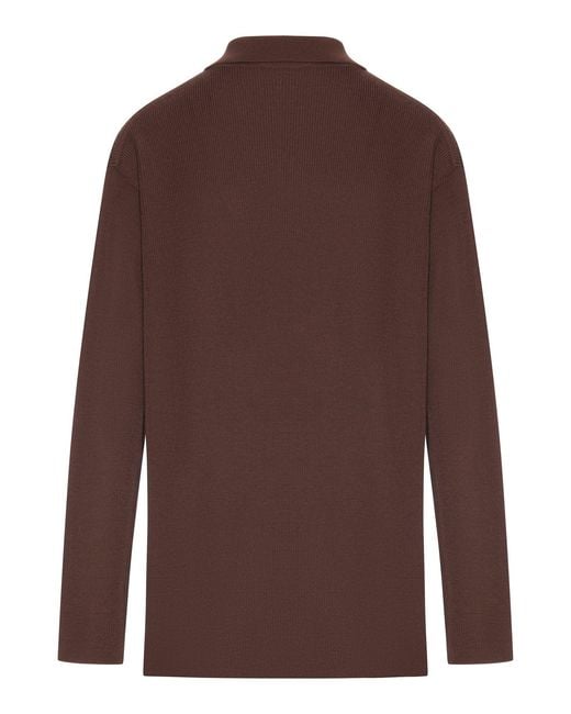 Miu Miu Brown Ribbed Wool Polo Sweater