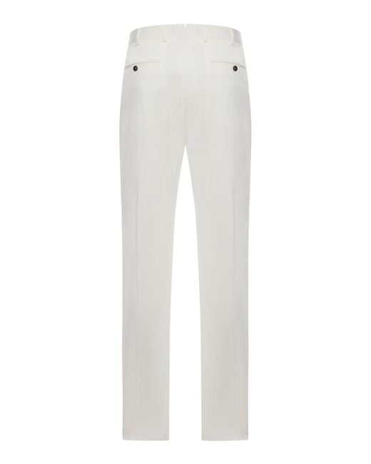 PT Torino White Tailored Cotton Trousers for men