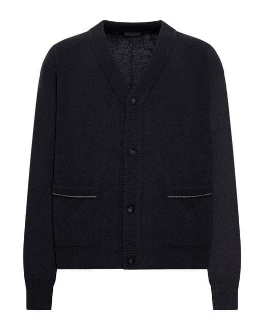 Roberto Collina Black Wool Cardigan With Contrast Stitching for men