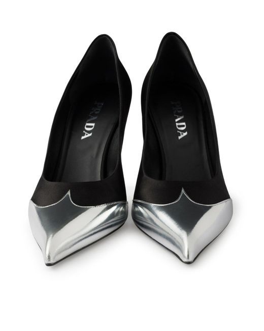 DÉcolletÉ in raso e pelle metallizata di Prada in Black