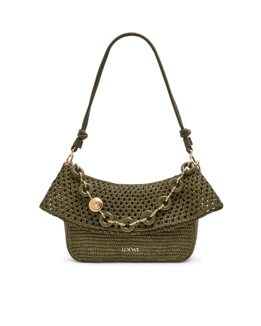 Borsa ola media in rafia e pelle di vitello di Loewe in Green