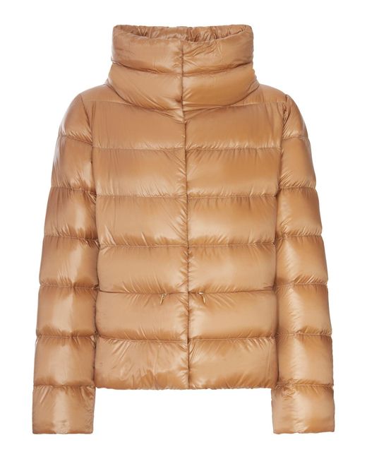 Herno Brown Padded Down Jacket With A Wrap-Around Collar