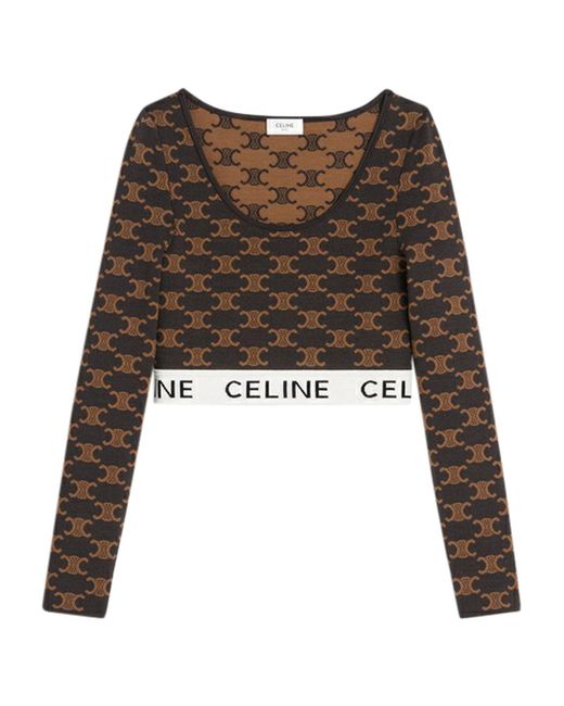 Céline Black Crop Top In Cotton And Silk With Brown Monogram