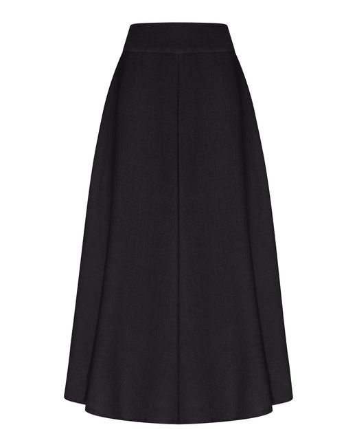 120% Lino Black Long Linen Flower Skirt With Waistband