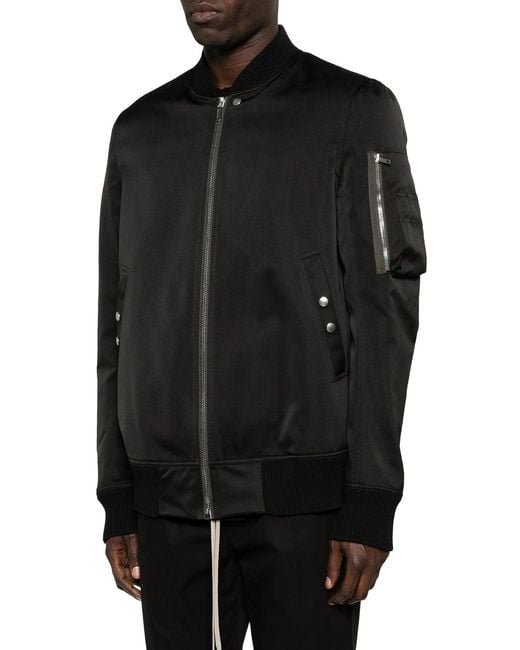 Rick Owens Black Padded Bomber Jacket With Zip for men