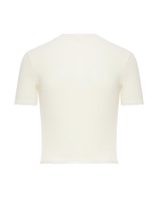 Miu Miu White Ribbed T-shirt With Lace Inserts