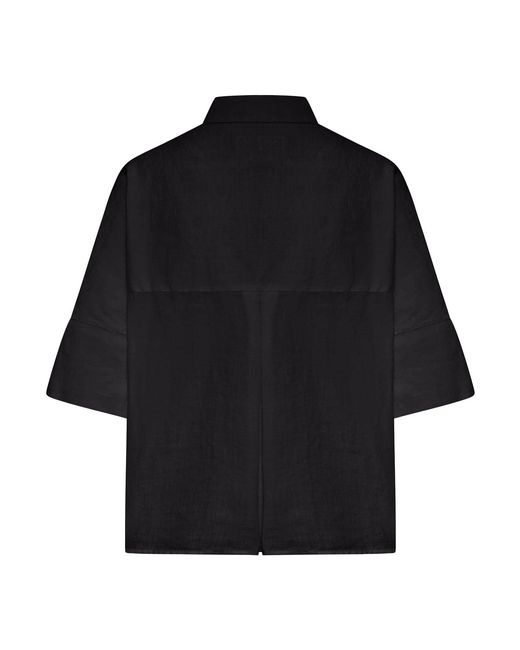 120% Lino Black Linen Shirt With Classic Collar