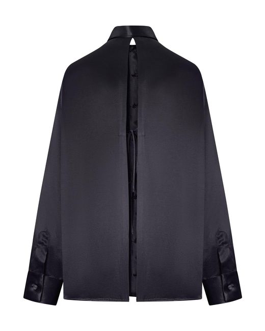 THE NINA STUDIO Blue Oversized Silk Shirt With Vertical Back Opening