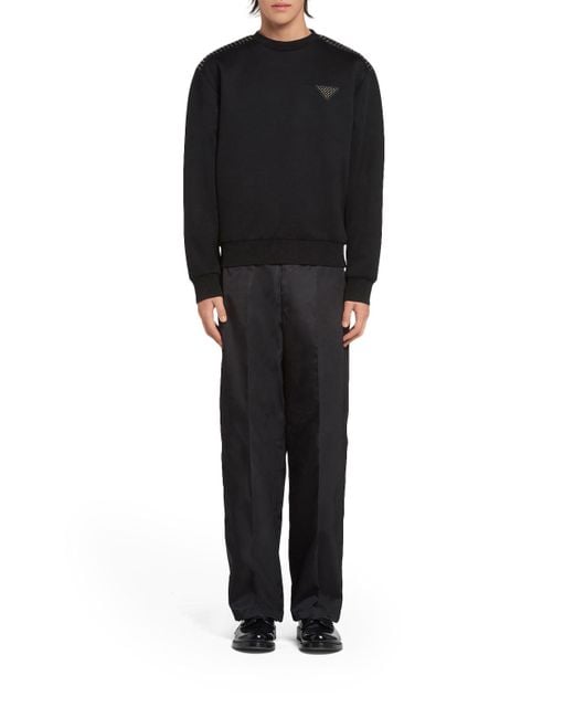 Prada Black Technical Cotton Sweatshirt With Studs for men