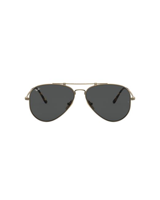 Ray-Ban Black Aviator Titanium Sunglasses Gold Frame Green Lenses 58-14