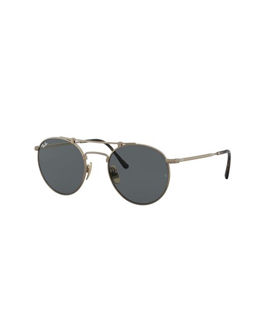 Ray-Ban Multicolor Sunglasses Unisex Round Double Bridge Titanium - Antique Gold Frame Grey Lenses 50-21
