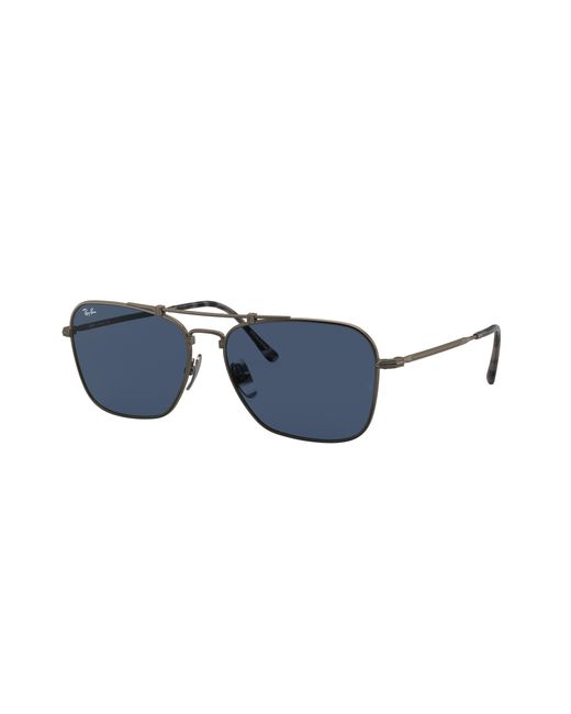 Ray-Ban Black Sunglasses Unisex Caravan Titanium - Pewter Frame Blue Lenses 58-15