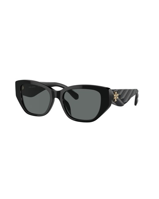 Tory Burch Black 53mm Polarized Rectangular Sunglasses