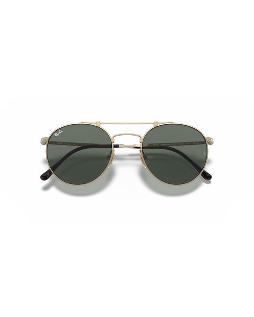 Ray-Ban Multicolor Sunglasses Unisex Round Double Bridge Titanium - Gold Frame Green Lenses 50-21