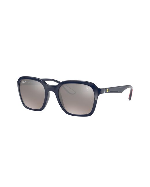 Ray-Ban Black Rb4343m Scuderia Ferrari Collection Sunglasses Shiny Blue Frame Silver Lenses Polarized 52-20