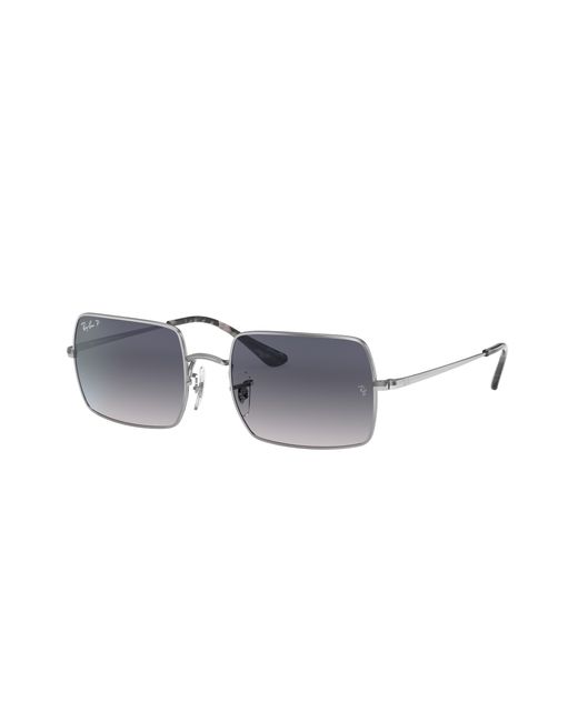 Ray-Ban Black Sunglasses Unisex Rectangle 1969 - Silver Frame Blue Lenses Polarized 54-19