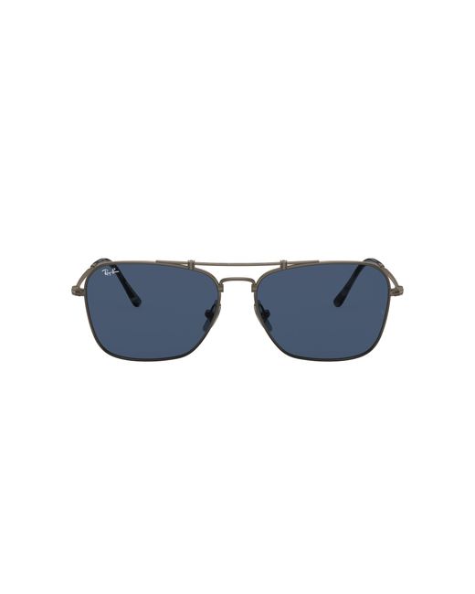 Ray-Ban Black Sunglasses Unisex Caravan Titanium - Pewter Frame Blue Lenses 58-15