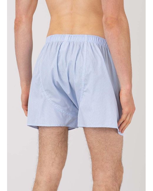 Sunspel Men's Cotton Poplin Boxer Shorts In White/light Blue Micro ...