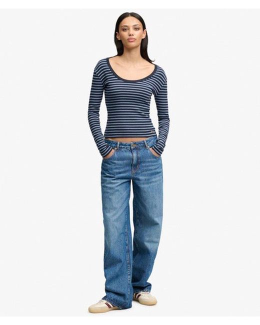 Superdry Blue & Co Athletic Essentials Striped Long Sleeve Top
