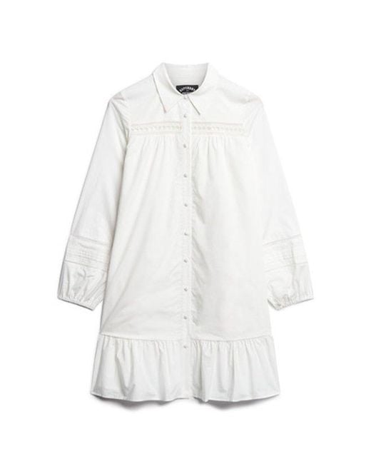 Superdry White & Co Cotton Lace Detail Mix Shirt Dress