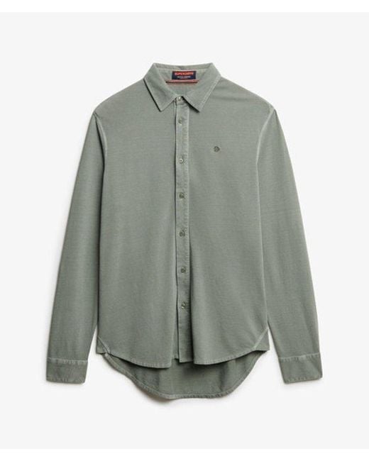 Superdry Green & Co Vintage Destroy Pique Long Sleeve Shirt for men