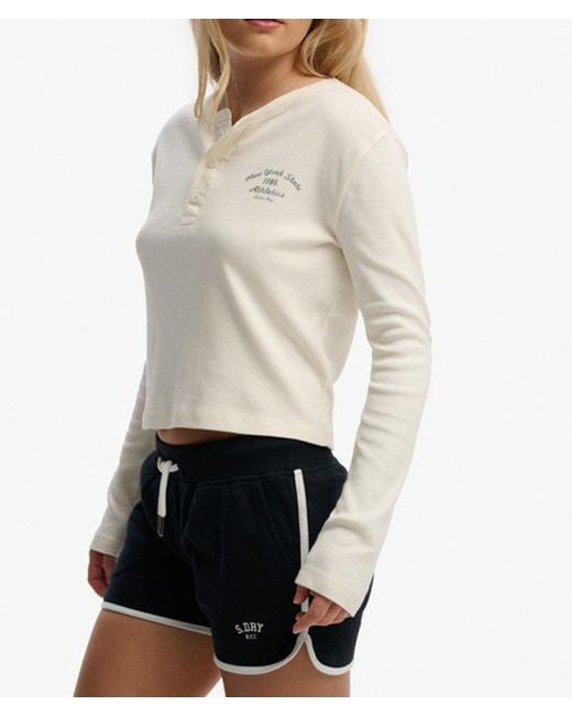 Superdry White Athletic Essentials Button Down Long Sleeve Top