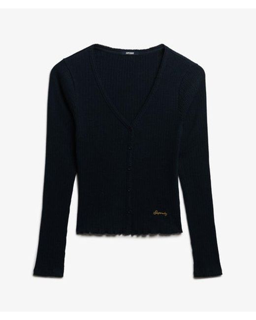 Superdry Blue & Co Essential Button Through Long Sleeve Top