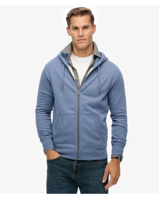 Superdry Men's Blue Essential Logo Half Brushed Zip Hoodie