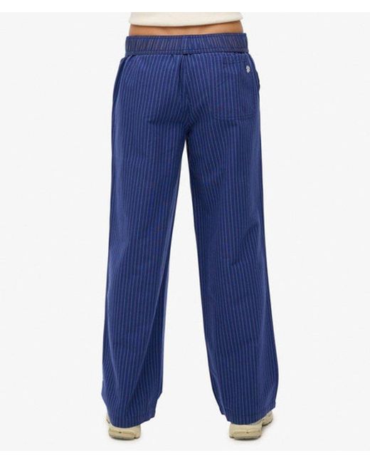 Superdry Blue Organic Cotton Stripe Elasticated Trousers