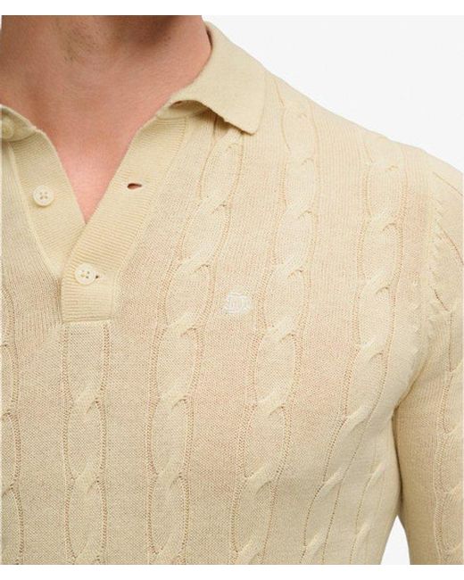 Superdry Natural & Co Knitted Cable Long Sleeve Polo Top for men